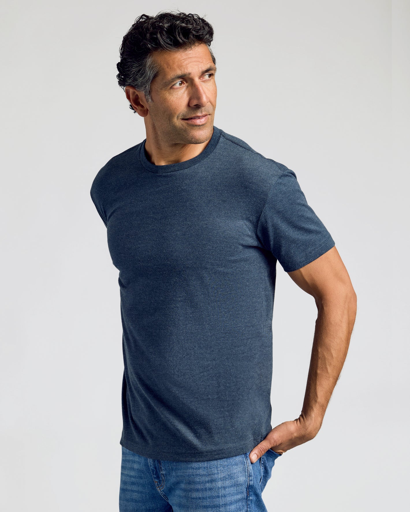 Men's Heather Navy Blue Classic Short Sleeve Crew Neck T-Shirt - True ...
