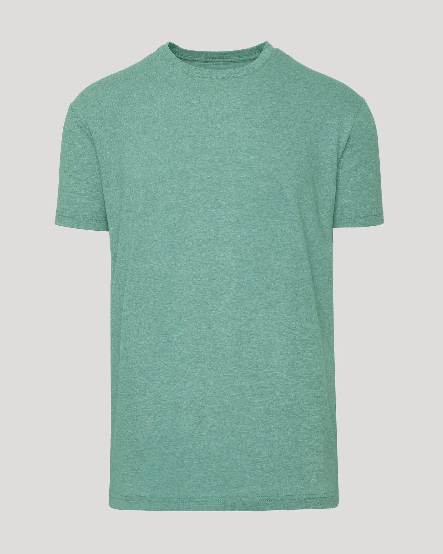 Light Heather Greenery Classic Crew Neck T-shirt, short-sleeved, laid flat.