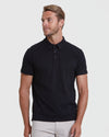 Black Classic Polo 3-Pack modeled, showcasing the fitted, short-sleeve design.
