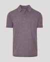 Dark Heather Amethyst Short Sleeve Polo with classic collar and three-button placket.
