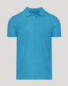 Dark Heather Bahama Blue Short Sleeve Polo with fold-over collar and placket.