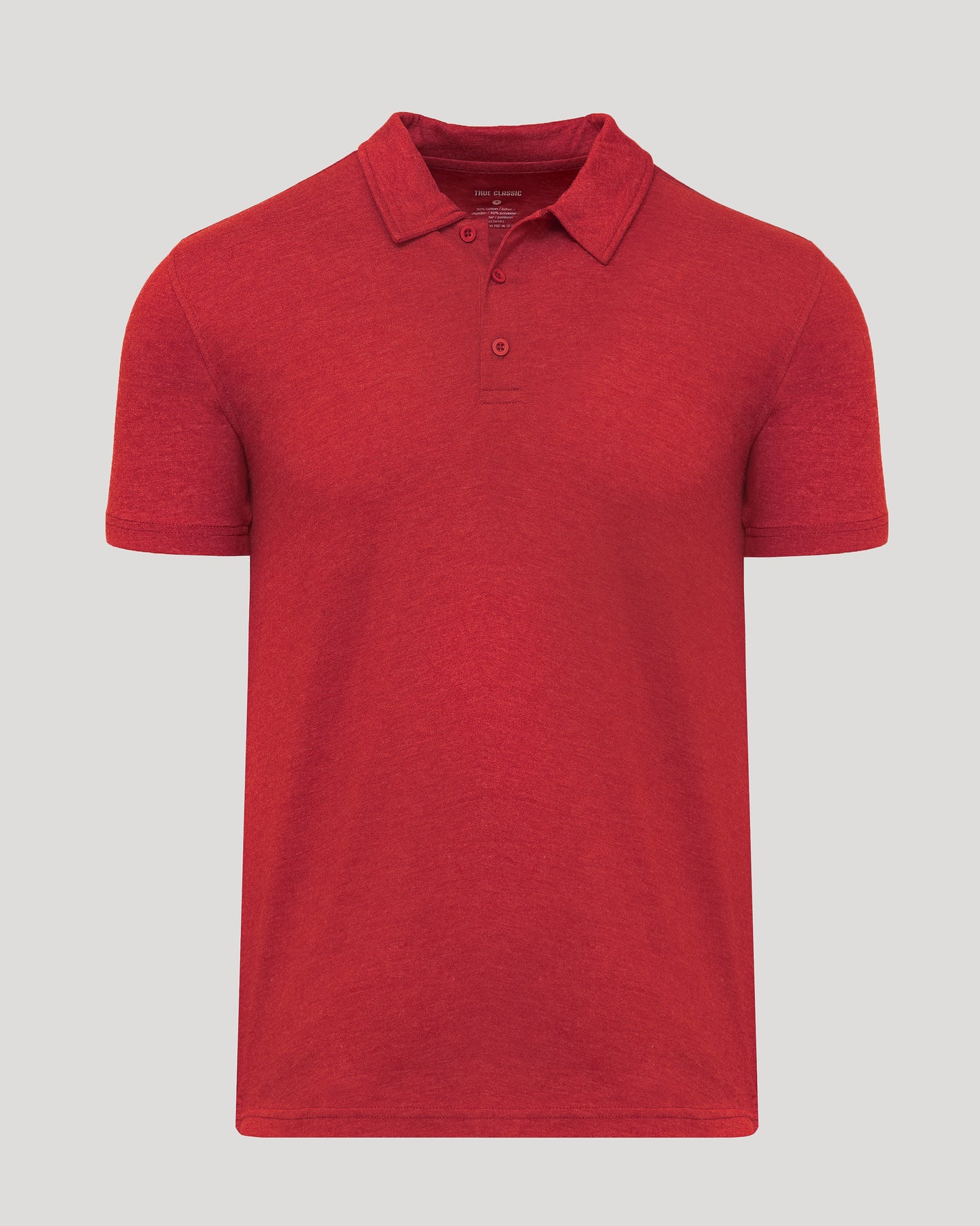 Dark Heather Lava Short Sleeve Polo with fold-over collar and two-button placket.