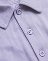 Heather Dark Orchid Short Sleeve Polo close-up showing collar and button placket.