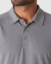 Heather Graphite Short Sleeve Polo with folded collar and three-button placket.