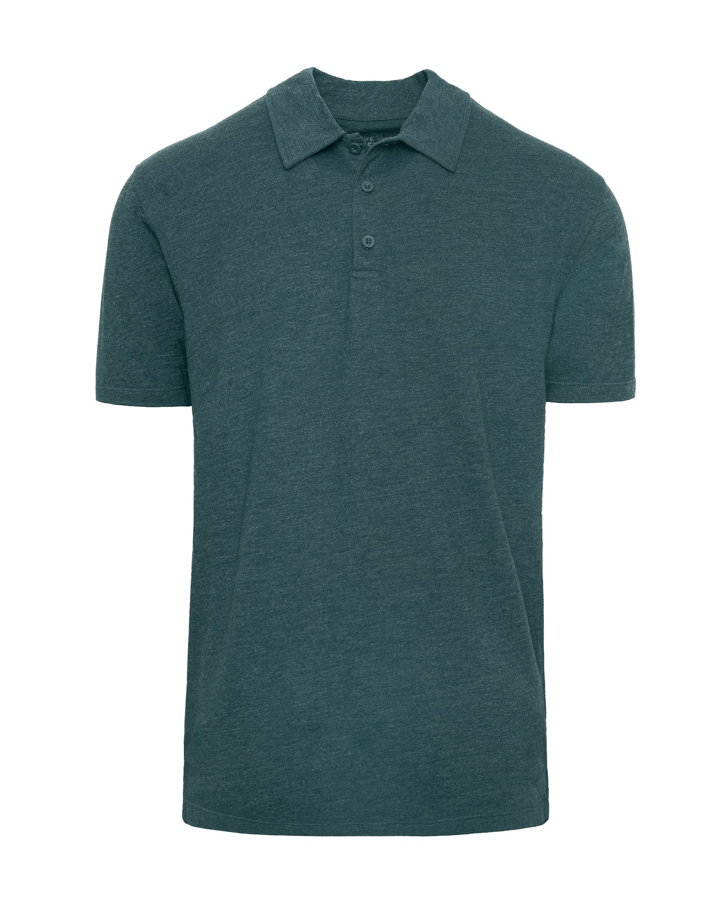 Heather Seafarer Classic Polo: heathered teal, short-sleeved, three-button placket.