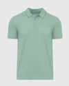Heather Slate Green Classic Polo with folded collar and three-button placket.
