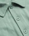 Heather Slate Green Classic Polo close-up, showing collar and buttons.
