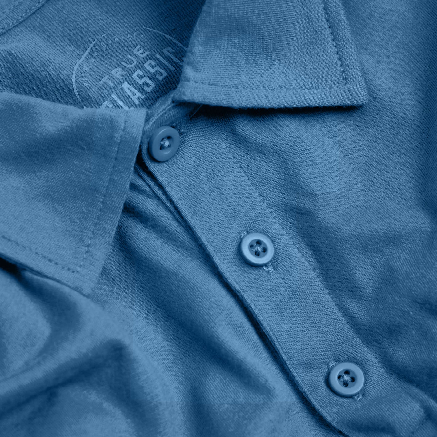 Classic Polo 3-Pack, close-up of folded collar and three-button placket.
