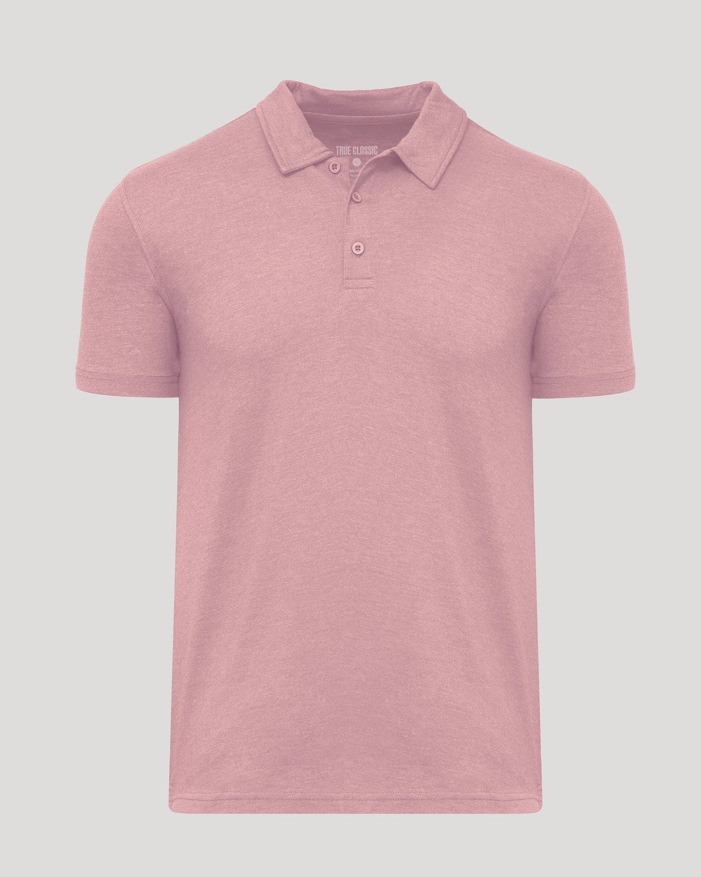 Light Heather Boysenberry Classic Polo, short-sleeved with a three-button placket.