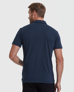 True ClassicBack view of All Navy Short Sleeve Polo on model.