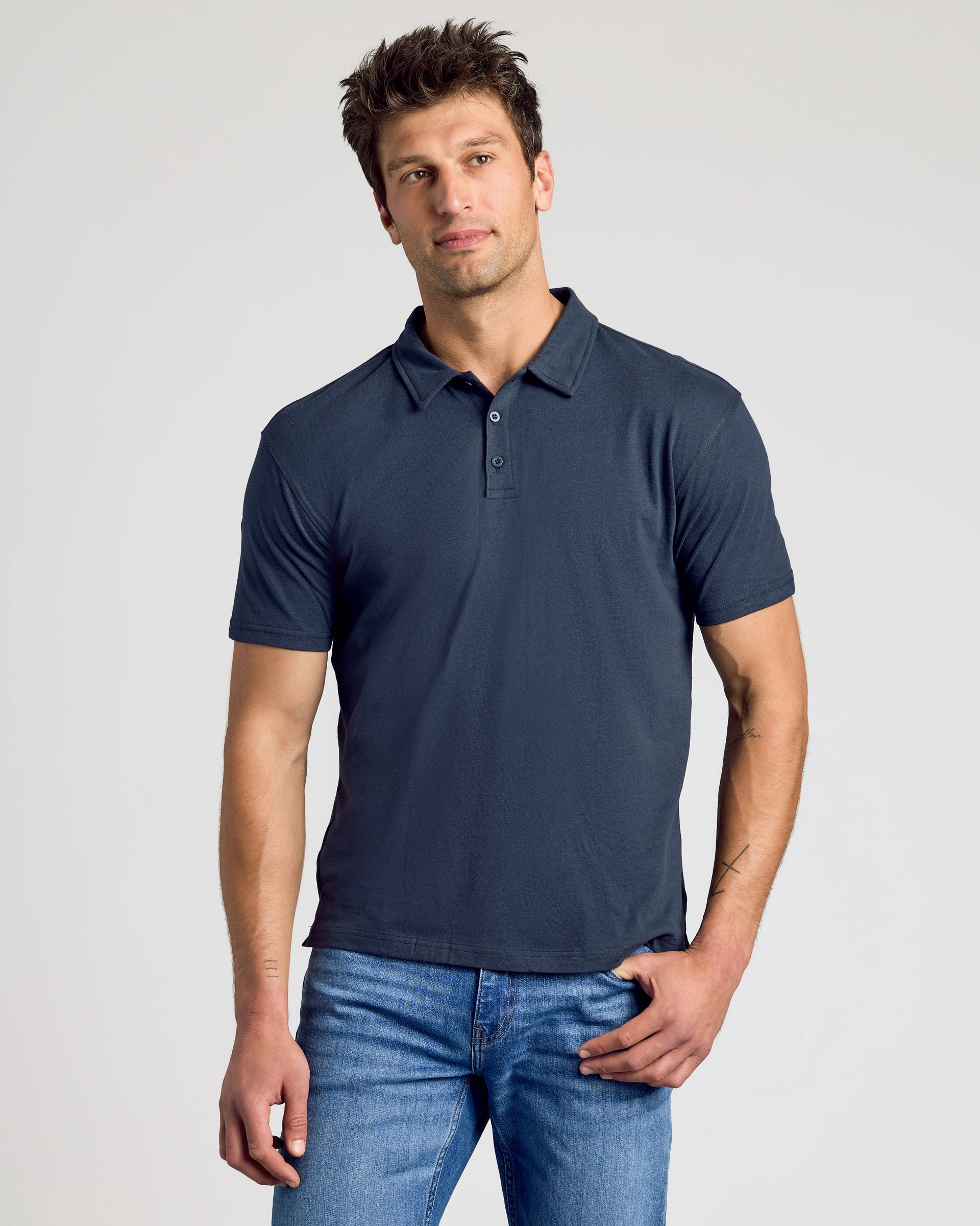 Navy Blue Short Sleeve Polo | Men's Navy Blue Short Sleeve Polo