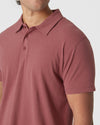Rustic Apple Polo in muted rose, close-up of collar and fabric.