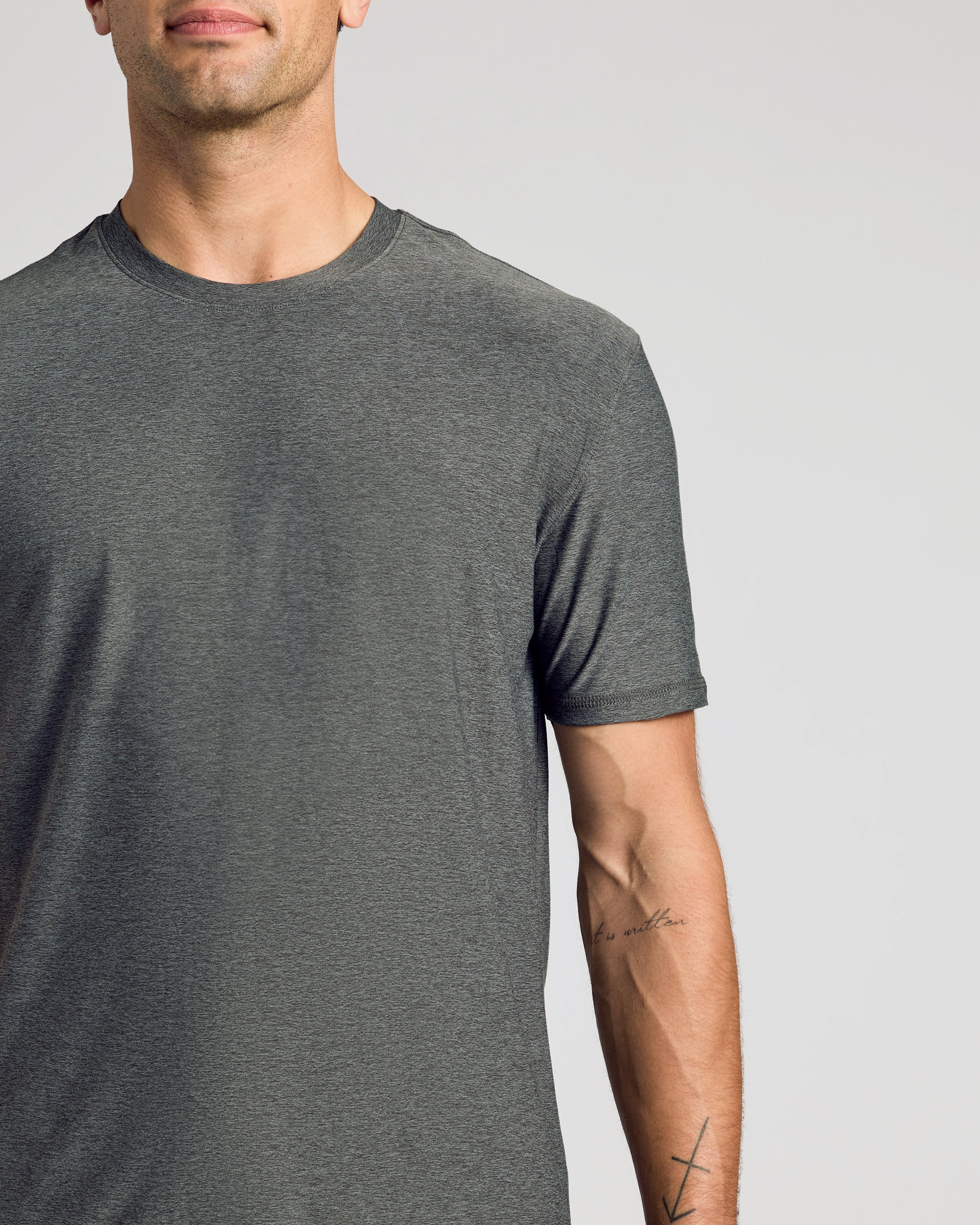 Charcoal Heather Gray Active Short Sleeve Crew Neck T-Shirt
