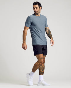 True ClassicMan wearing Active Crew 3-Pack, grey athletic T-shirt, black shorts.