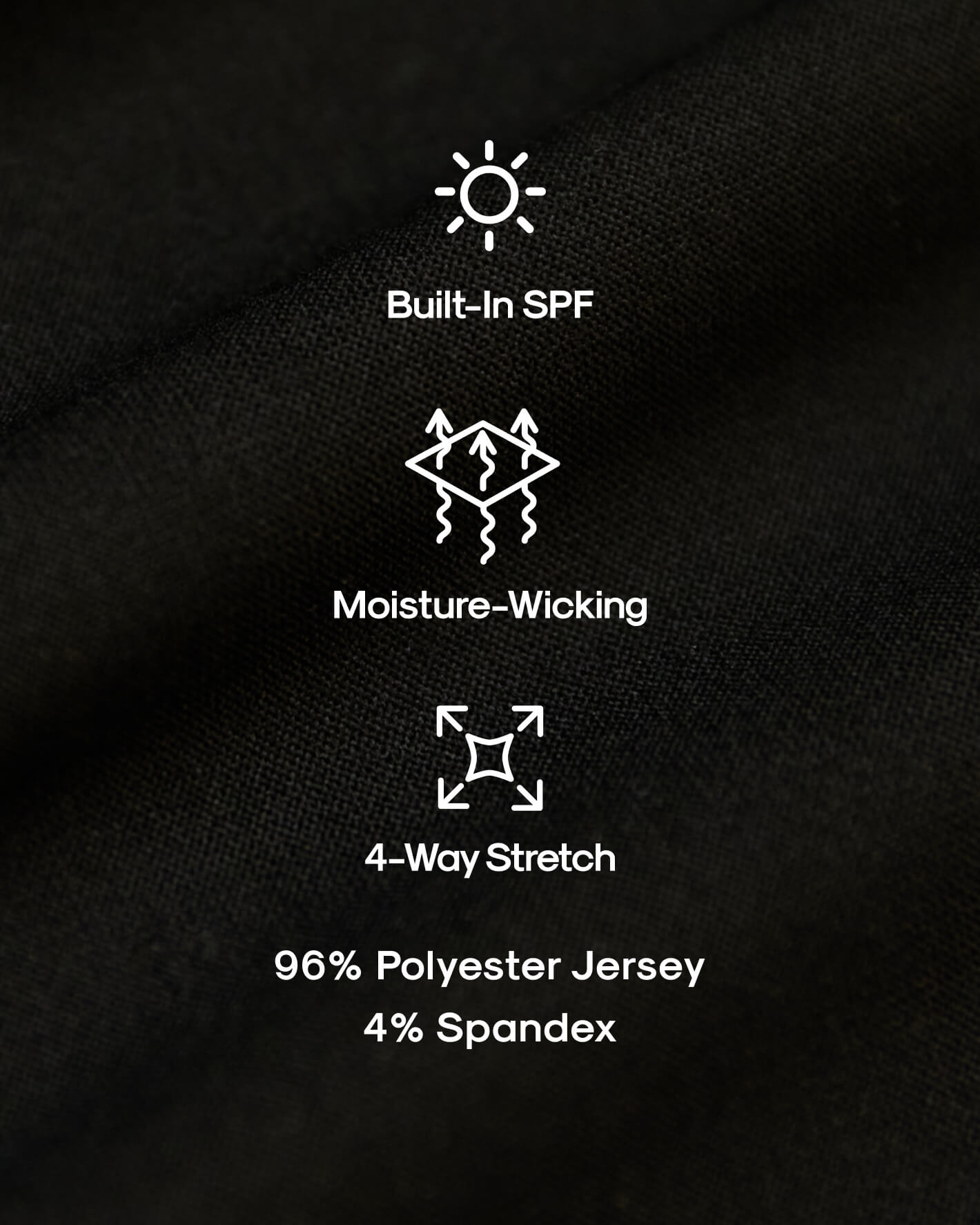 Active Crew 6-Pack on black fabric, highlighting SPF, moisture-wicking, 4-way stretch features.