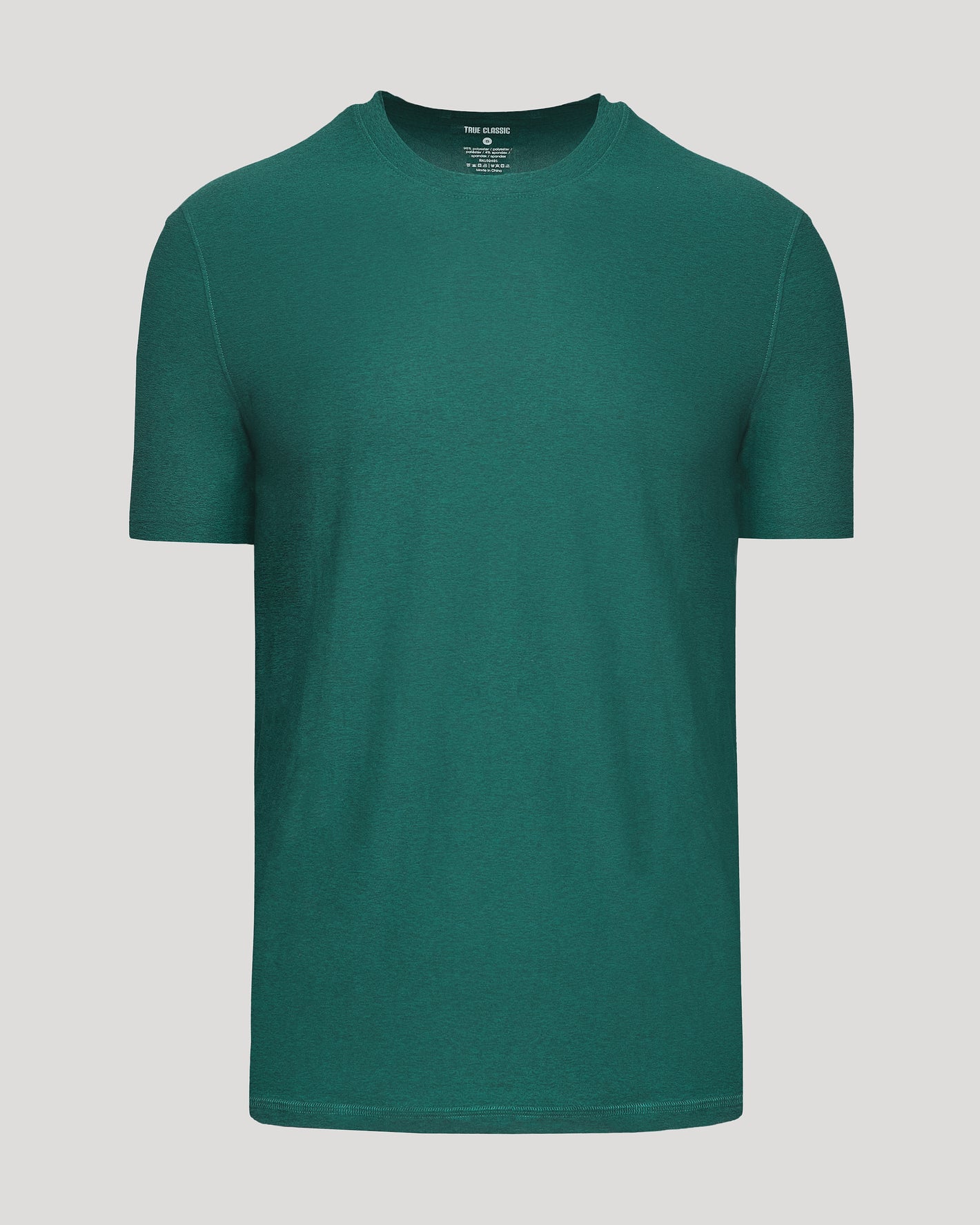 Clover Active Crew Neck Tee in heathered green, flat lay.