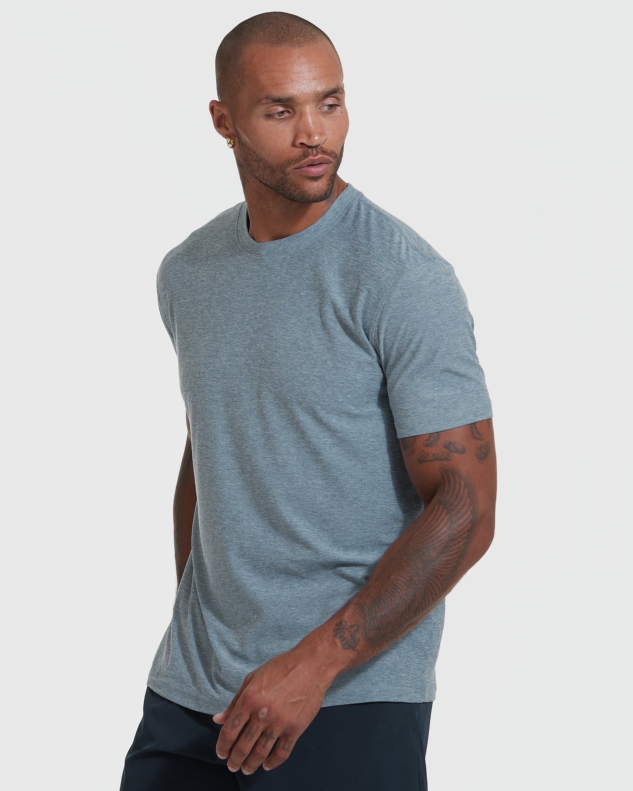 Mens Short Sleeve Abstract Metallic Print Tee – Heathered Indigo Blue main image 1