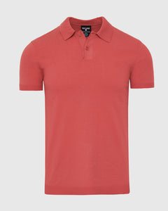True ClassicGarnet Short Sleeve Sweater Polo with knit collar and two-button placket.