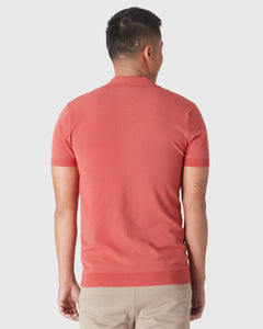 True ClassicBack view of man in Garnet Short Sleeve Sweater Polo.