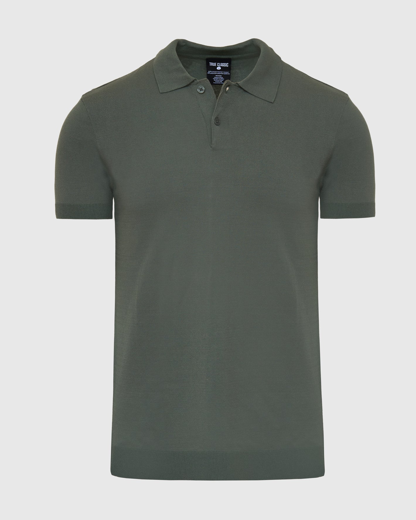 Moss Short Sleeve Sweater Polo with classic collar and two-button placket.