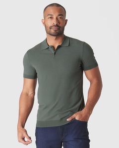 True ClassicMoss Short Sleeve Sweater Polo on model in studio shot.