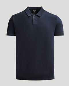 True ClassicNavy Dressy Polo with classic collar and ribbed cuffs.