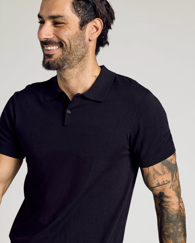 Black Short Sleeve Sweater Polo