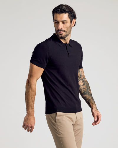 Black Short Sleeve Sweater Polo