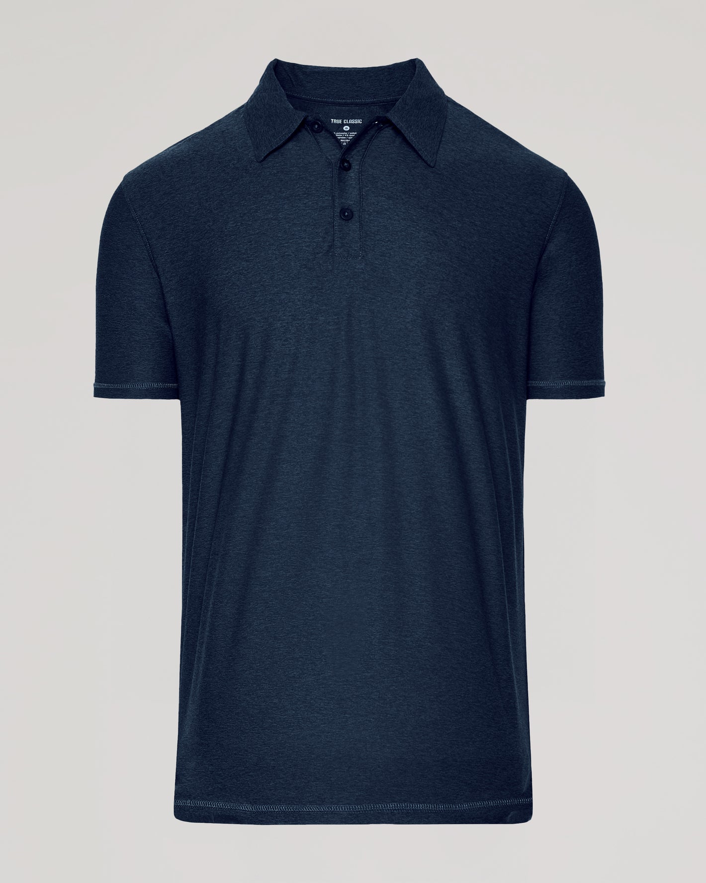 Dark Heather Fiord Active Polo 2.0, dark blue, short-sleeved, three-button placket.