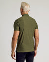 Dark Heather Pear Active Polo 2.0, slim-fit, three-button, olive-green.