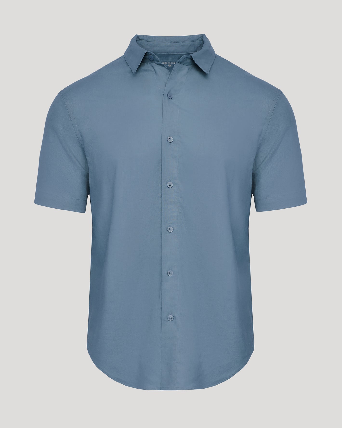 Fiord Short Sleeve Linen Shirt, light-blue with a classic collar and buttons.