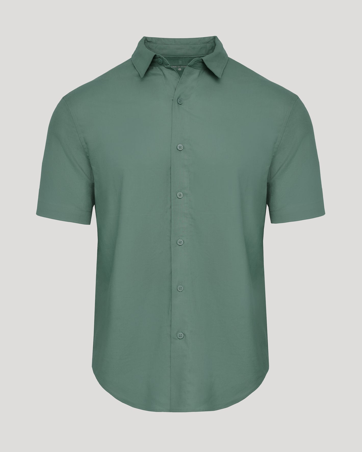 Moss Short Sleeve Linen Shirt, button-up, relaxed slim fit.