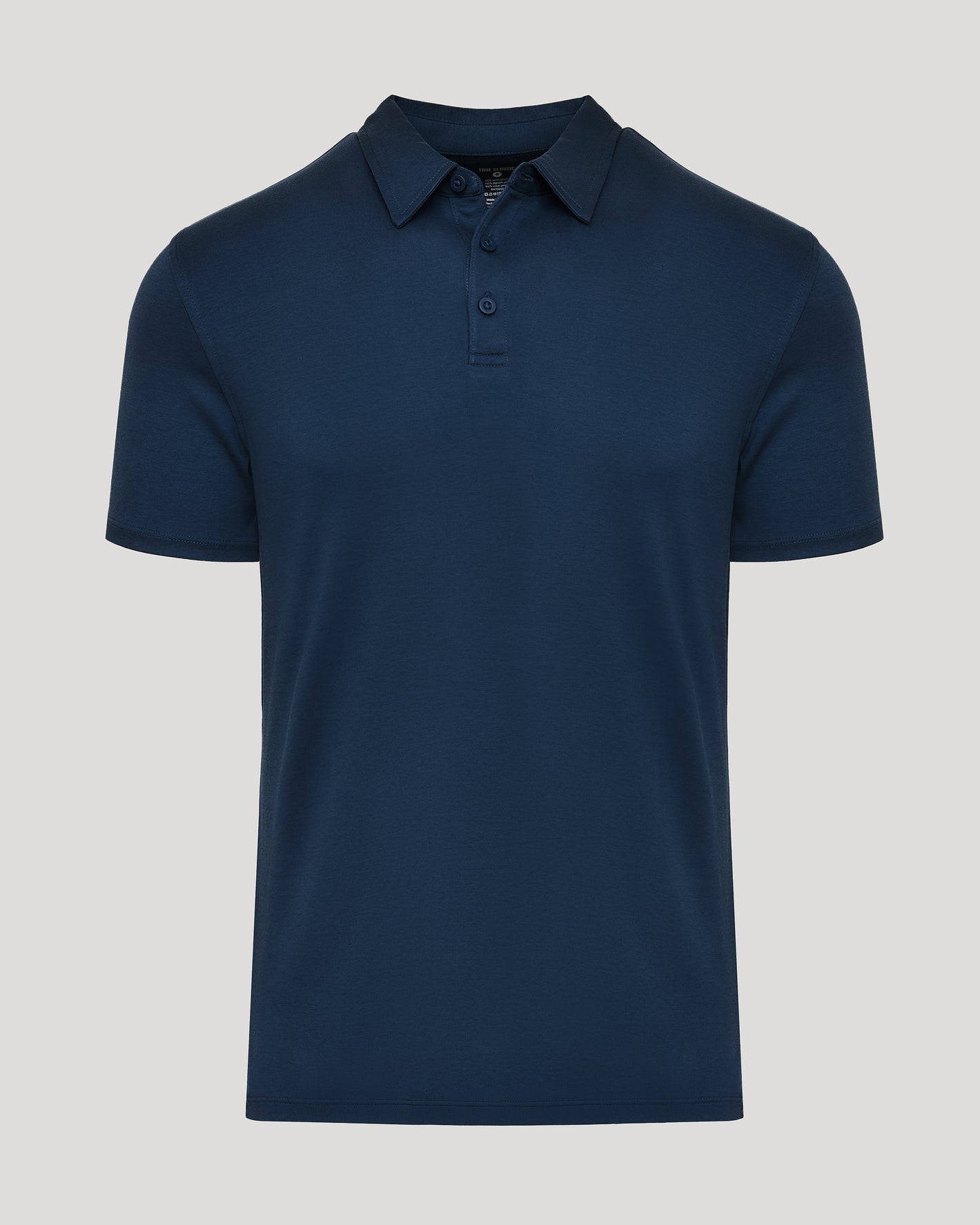 Navy Premium Pima Polo with classic collar and three-button placket.