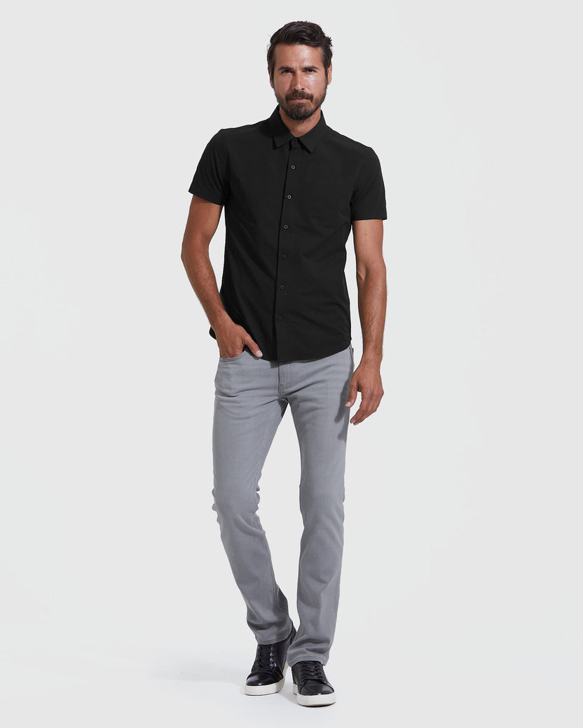 Final Sale  | Maenza Men's Black Slim Fit Fashion Button-Up Shirt | Medium