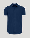 Navy Commuter Short Sleeve Shirt with button-front and collar, displayed flat.