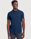 Navy Commuter Short Sleeve Shirt on man, casual fit, smiling.