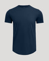 Navy Premium Pima Crew Curved Hem T-shirt on light-gray background.