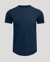 Navy Pima Cotton Blend Curved Hem Crew
