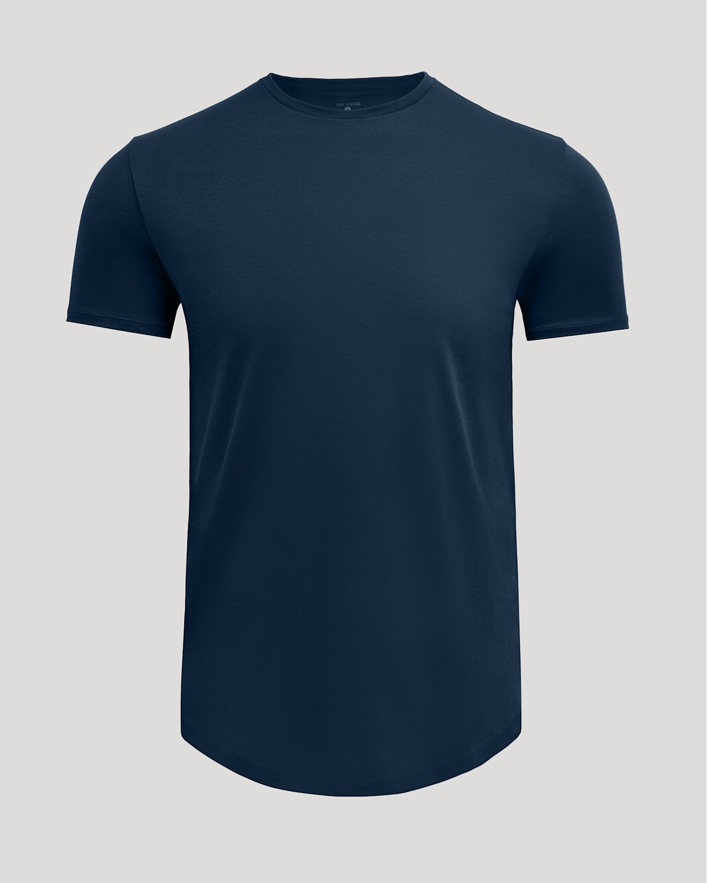 Navy Pima Cotton Blend Curved Hem Crew