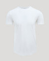 White Premium Pima Crew Curved Hem T-shirt on neutral backdrop.