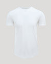 White Pima Cotton Blend Curved Hem Crew in clean white, featuring a classic crew neck and soft, breathable fabric for comfortable men's basics.