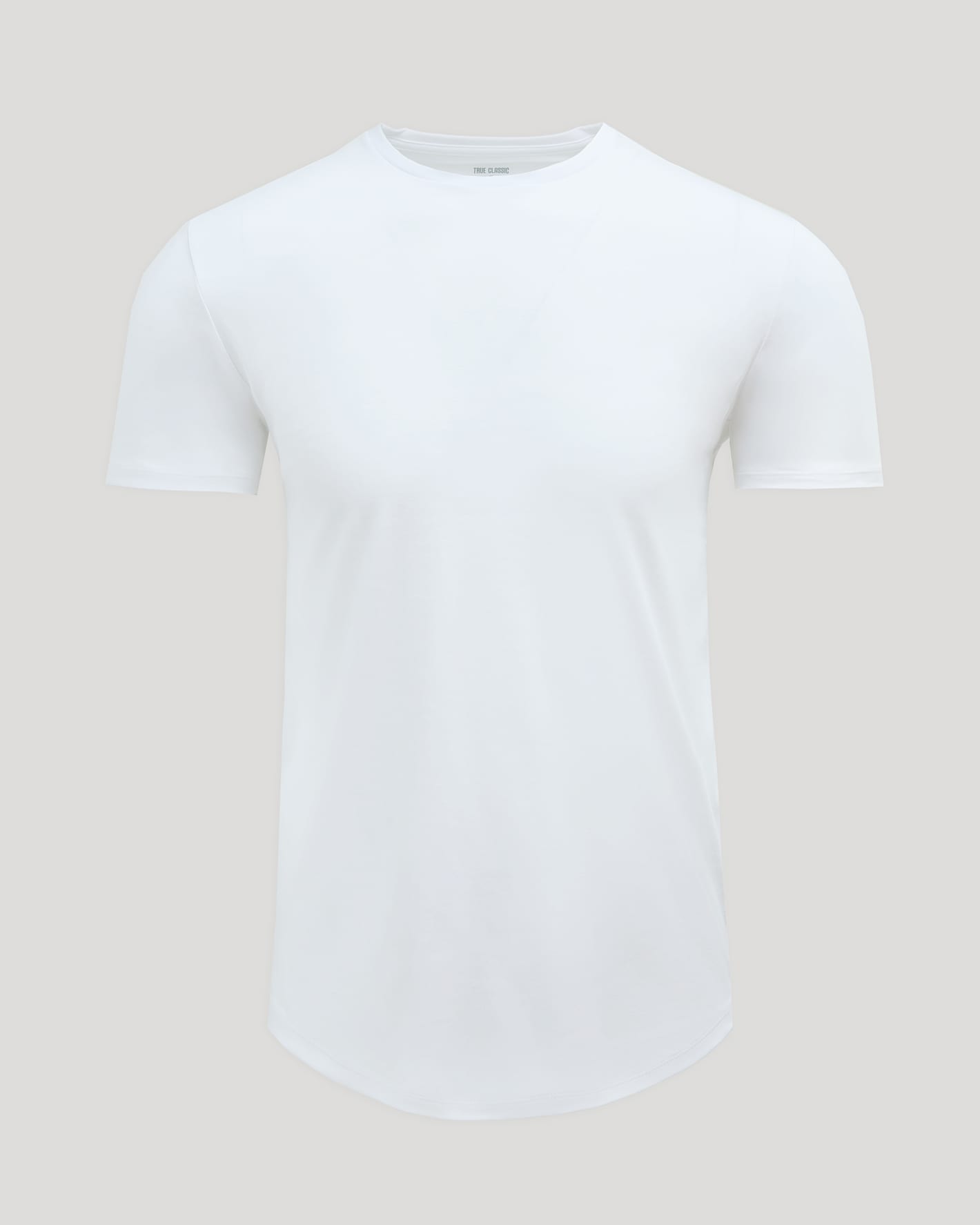 White Pima Cotton Blend Curved Hem Crew in clean white, featuring a classic crew neck and soft, breathable fabric for comfortable men's basics.