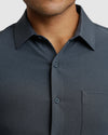 Heather Navy Short Sleeve Ripstop Commuter Shirt 1 with textured fabric and chest pocket.