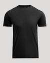 Black Premium Pima Crew Neck T-shirt, plain and short-sleeve, laid flat.