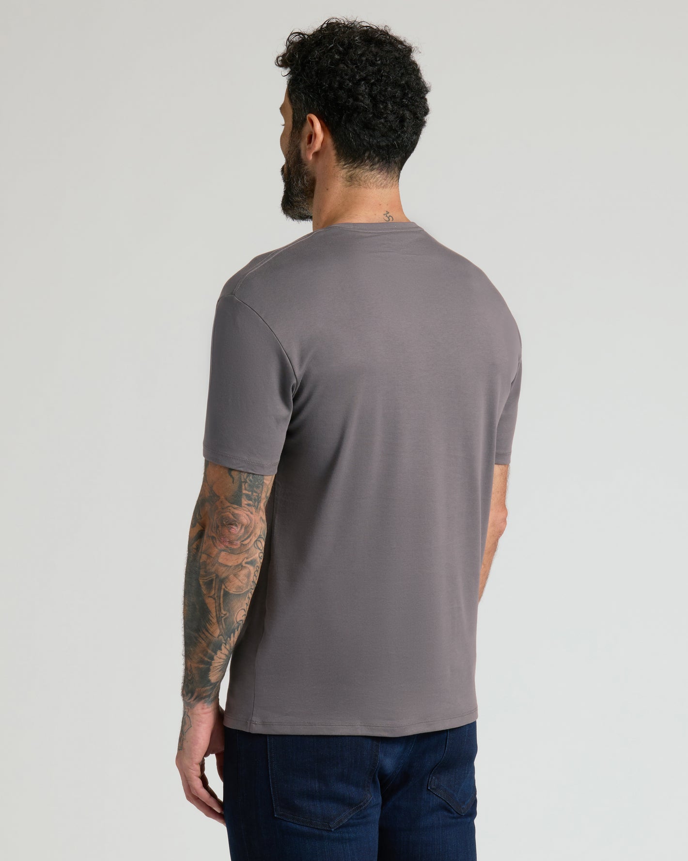 Premium Pima Crew 4-Pack: Back view of man in slate-gray tee.