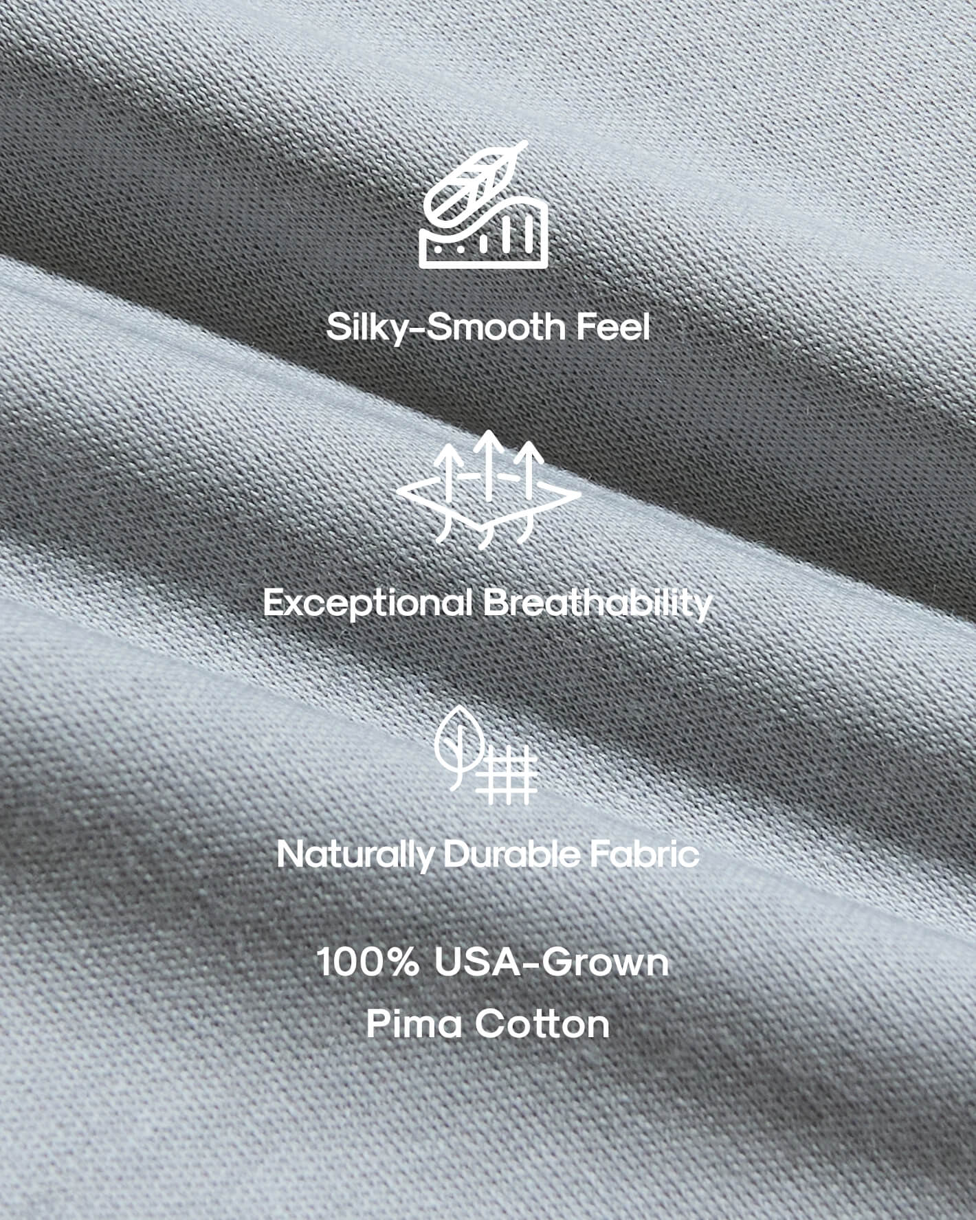 Premium Pima Crew 7-Pack fabric close-up with soft, breathable icons.