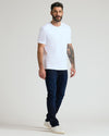 White Premium Pima Crew Neck worn by a man with tattooed arm.