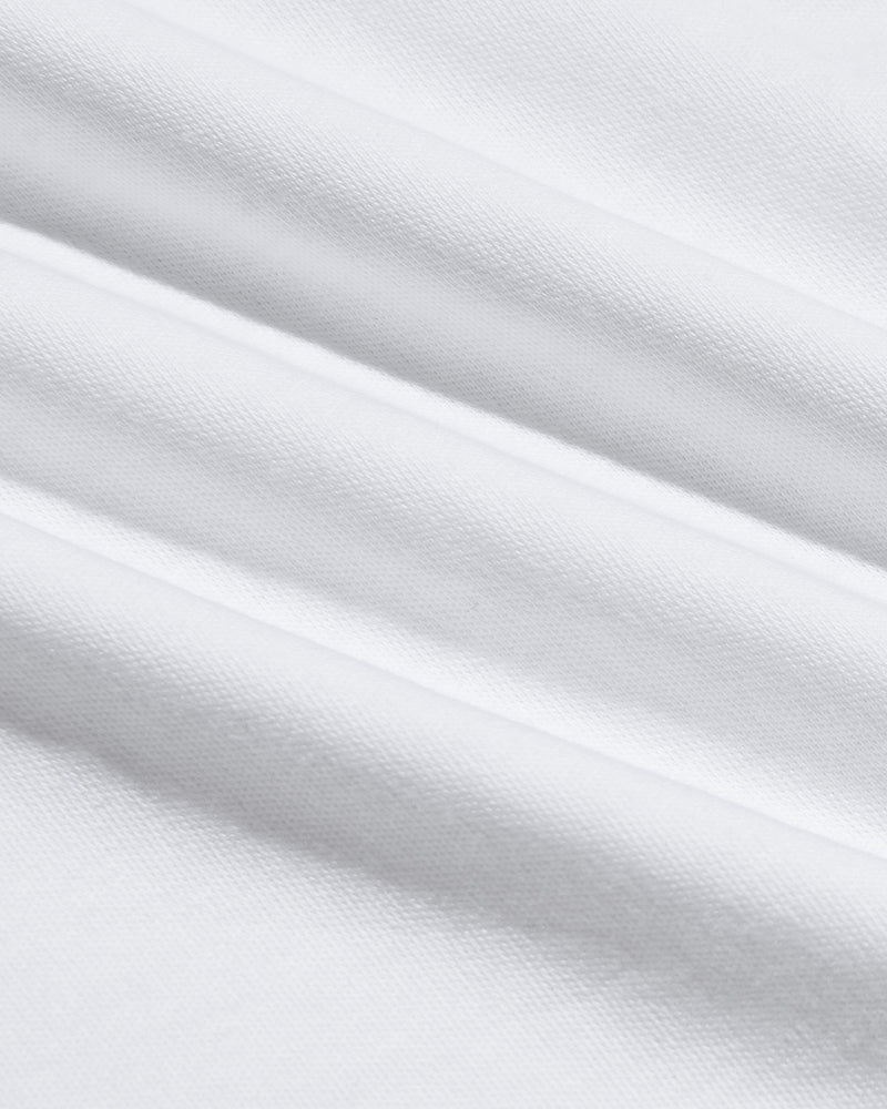 White Premium Pima Crew Neck fabric with smooth texture and soft folds.