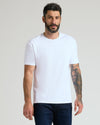 Man wearing Core Premium Pima Crew white tee, dark jeans.