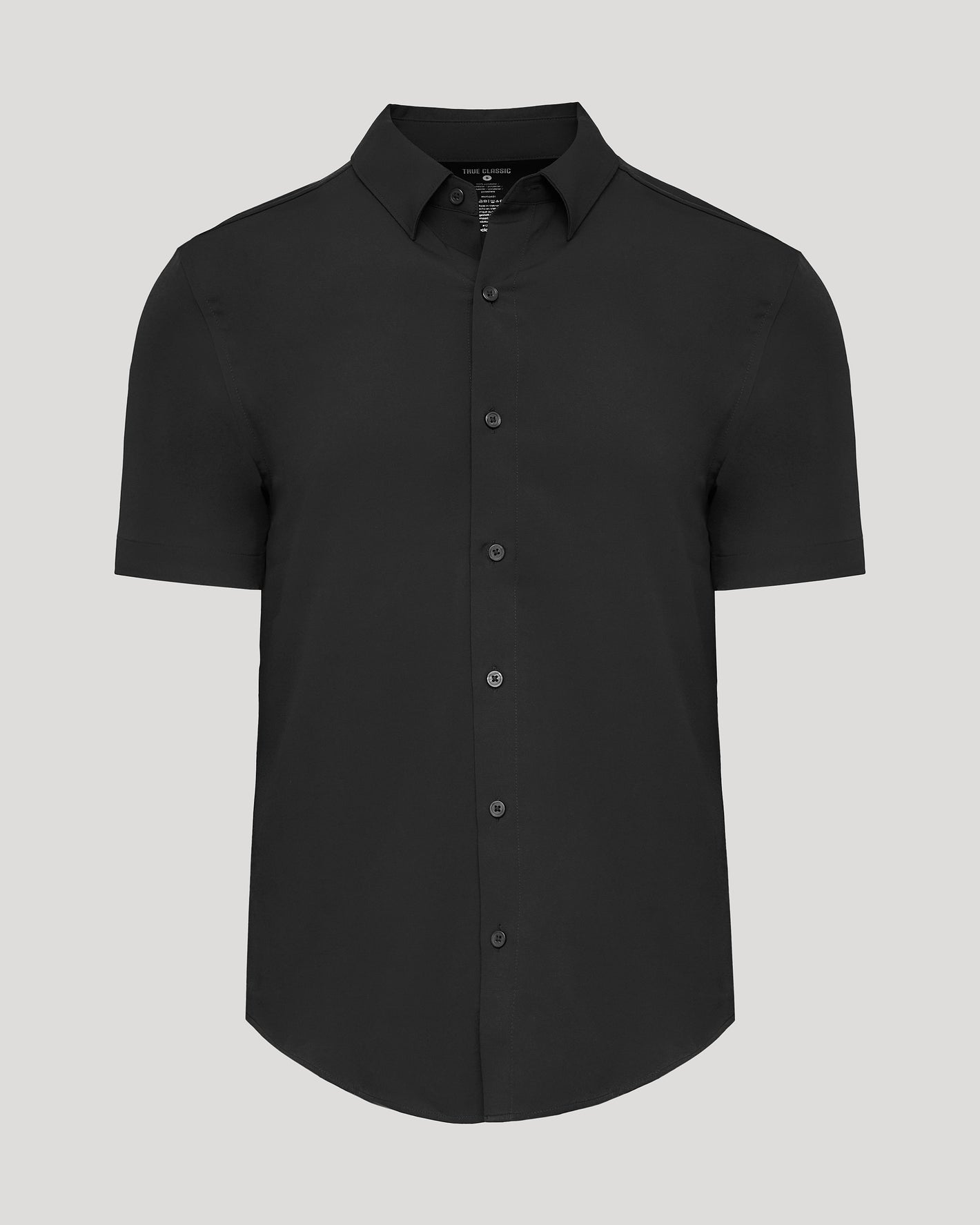 Black Performance Dress Shirt with short sleeves and a button front.